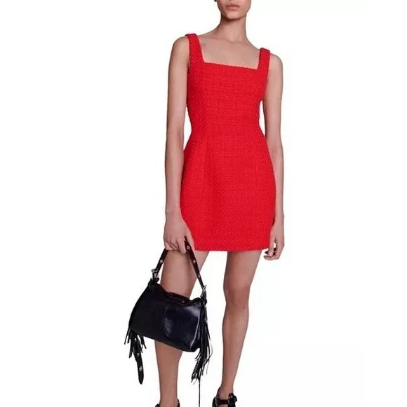 Maje Ribala Tweed Square Neck Mini Dress.Parisian Chic Party Wedding Guest. 36/S - Picture 13 of 14